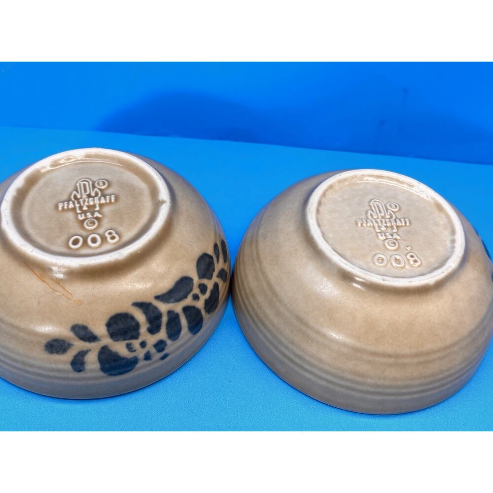 Vintage 2pc Pfaltzgraff Folkart SToneware Bowls 008 800 small Brown Blue Floral - Picture 16 of 16